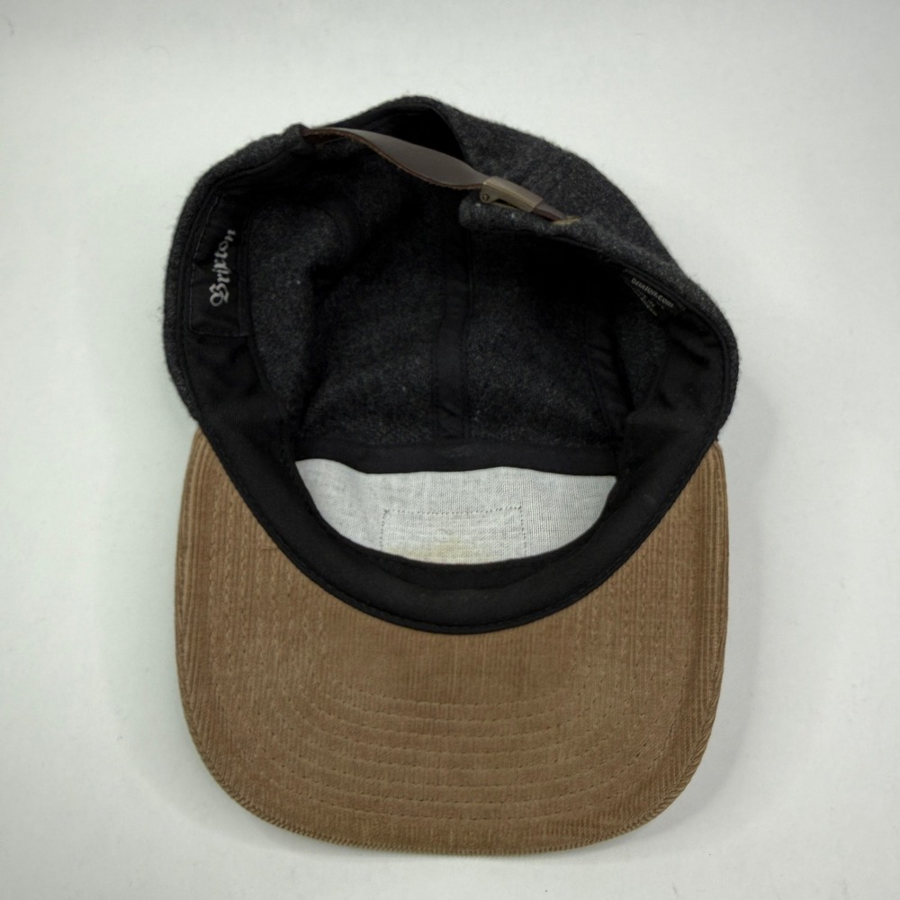 Brixton 5 Panel Camper Hat Charcoal Grey Wool Tan Corduroy Brim Leather Strap - Picture 6 of 9